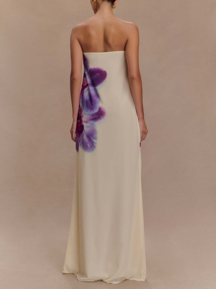 Casual Sexy Wrap Neck Orchid Print Maxi Dress