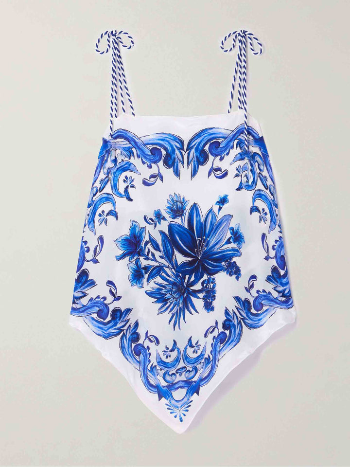 Exquisite Satin Garden Tile Print Tank Top