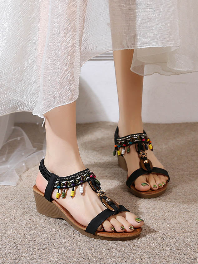 Bohemian Rhinestone Platform Wedge Shoes