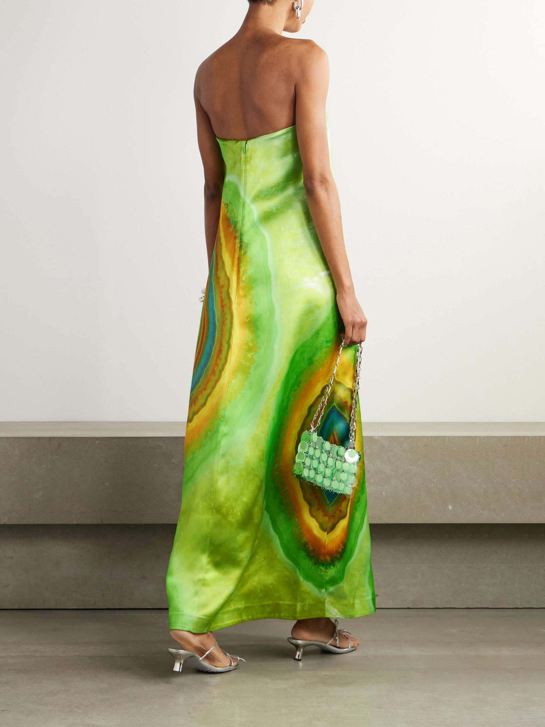 Exquisite Satin Off-the-shoulder Gradient Print Maxi Dress