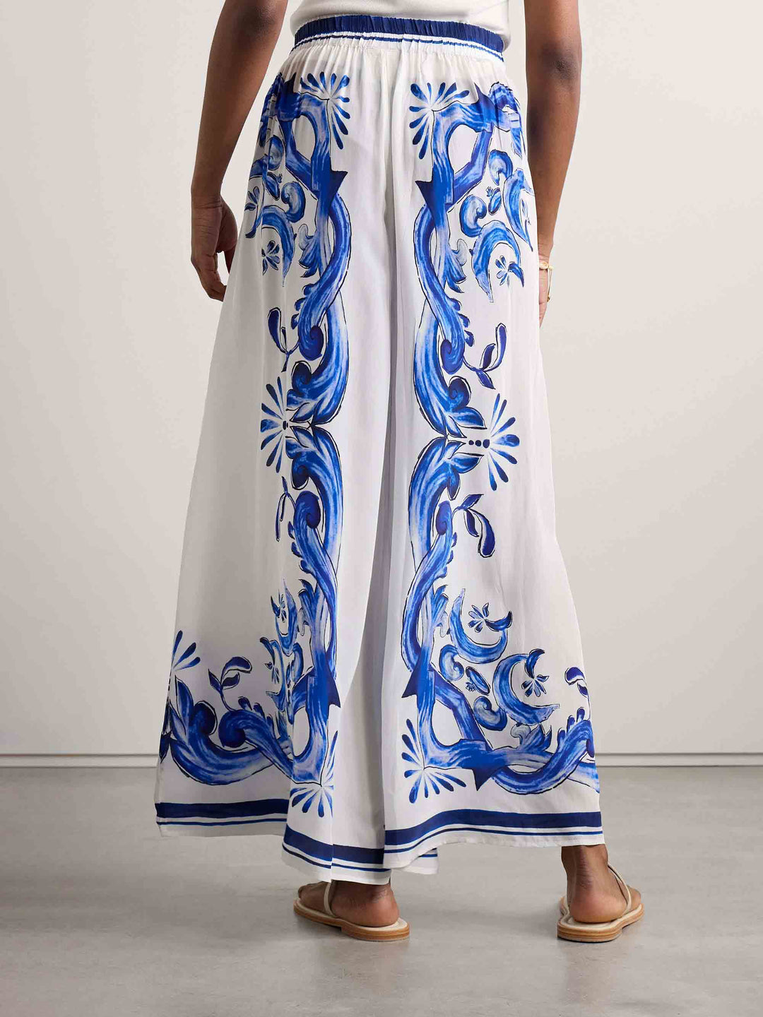 Exquisite Satin Garden Tile Print Loose Wide-leg Pants