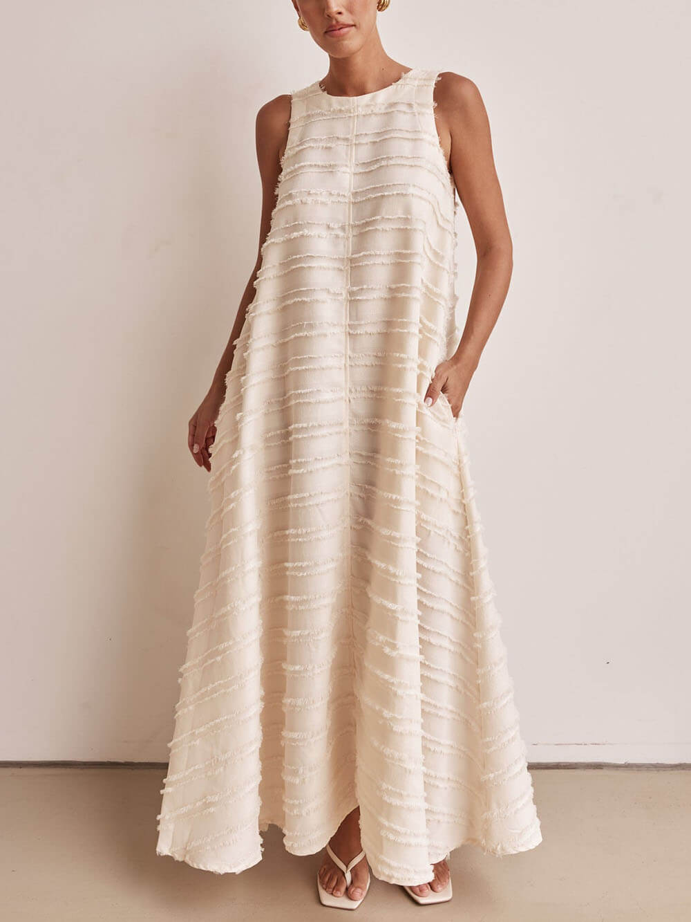 Elegant Fringe Trim Loose Fit A-Line Maxi Dress