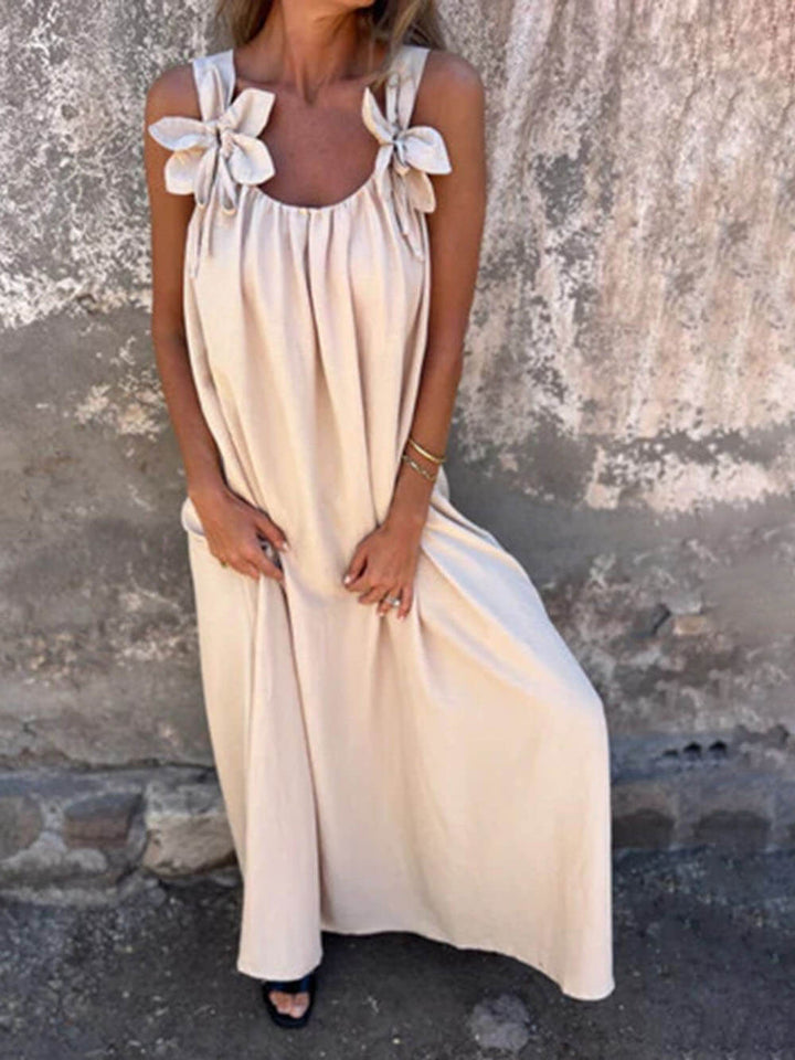 Classic Solid Floral Embellished Sleeveless Loose Maxi Dress