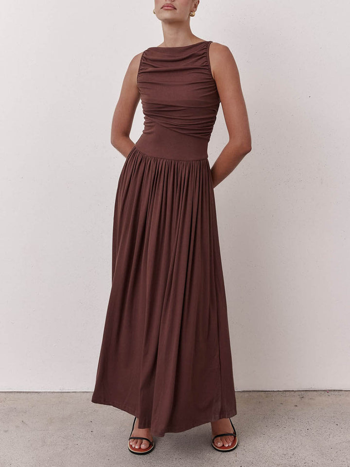 Elegant Pleated Sleeveless Maxi Dress