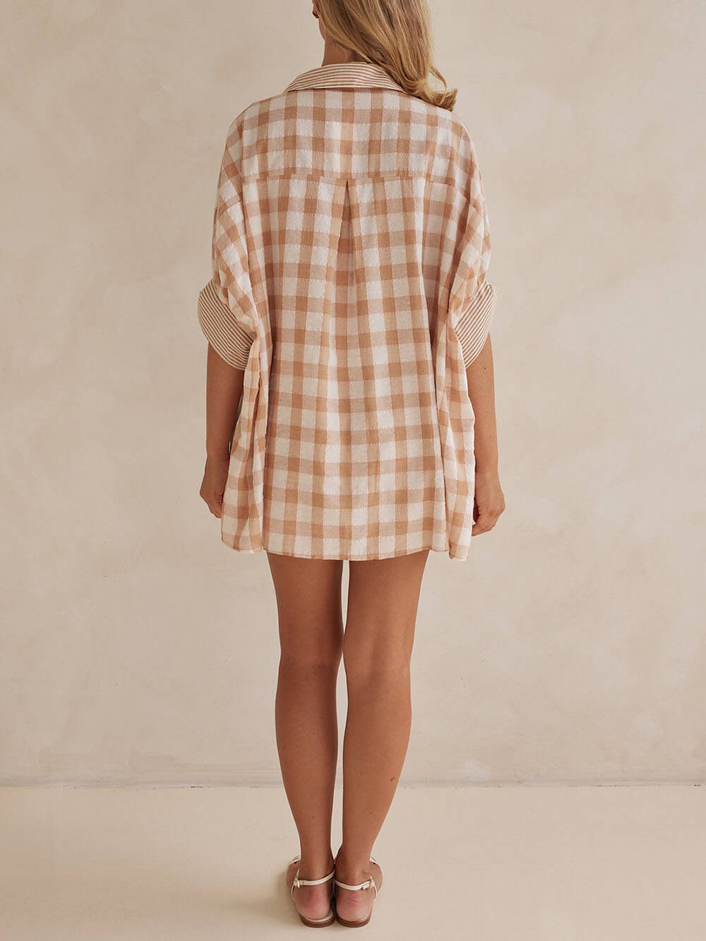 Sophisticated Modern Unique Check Print Button-Down Oversized Blouse