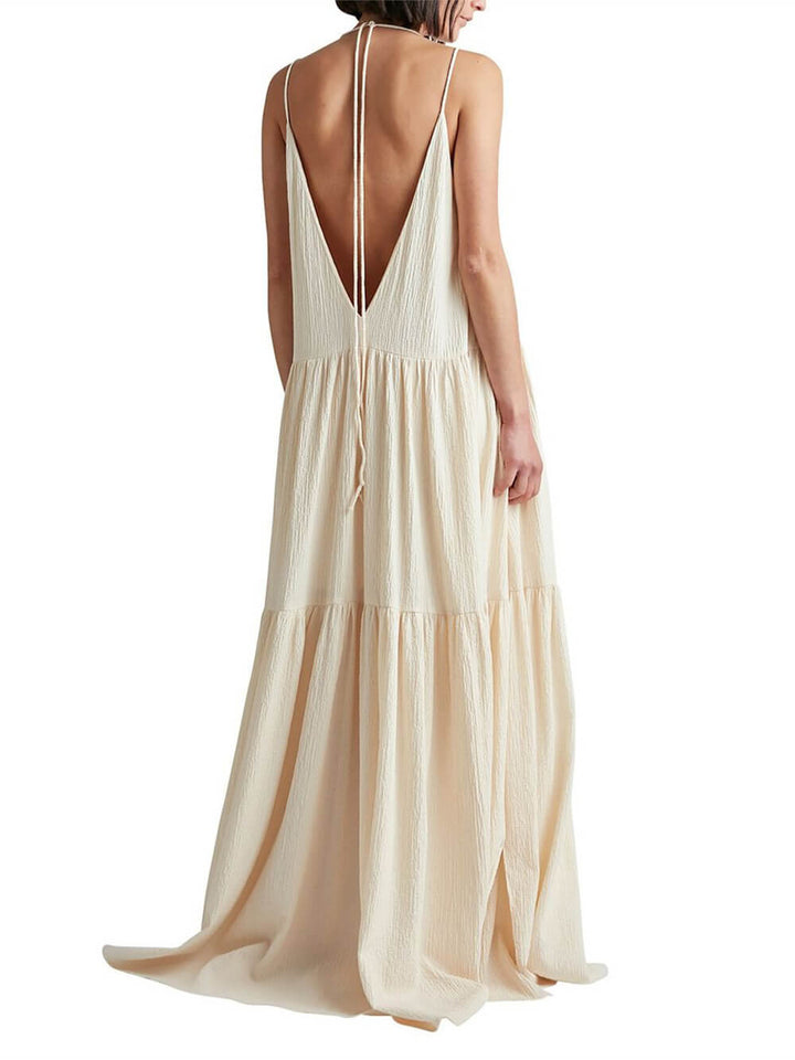 Elegant Resort Deep V-hals Strappy Maxi Dress