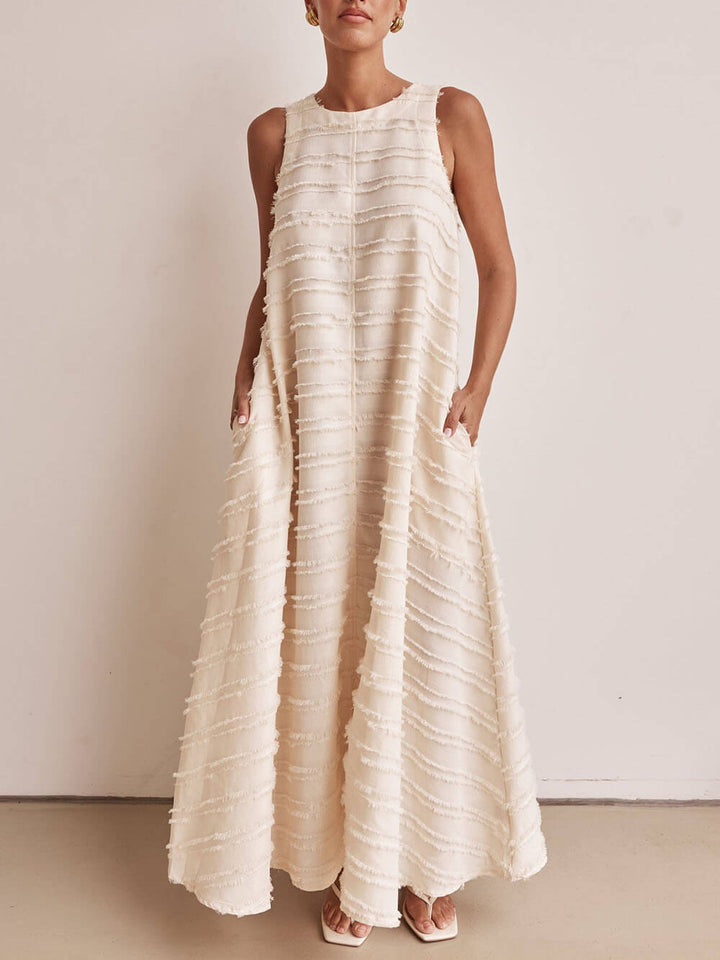 Elegant Fringe Trim Loose Fit A-Line Maxi Dress