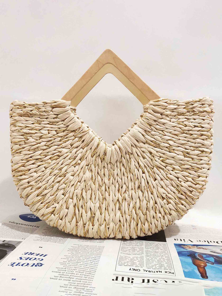 Holiday Leisure Moon Bag Gold Paper Straw Handbag