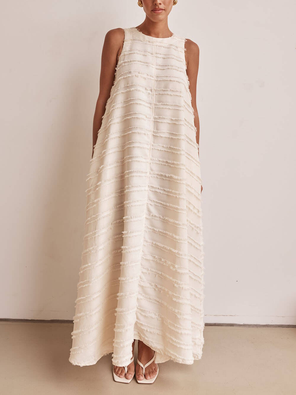 Elegant Fringe Trim Loose Fit A-Line Maxi Dress