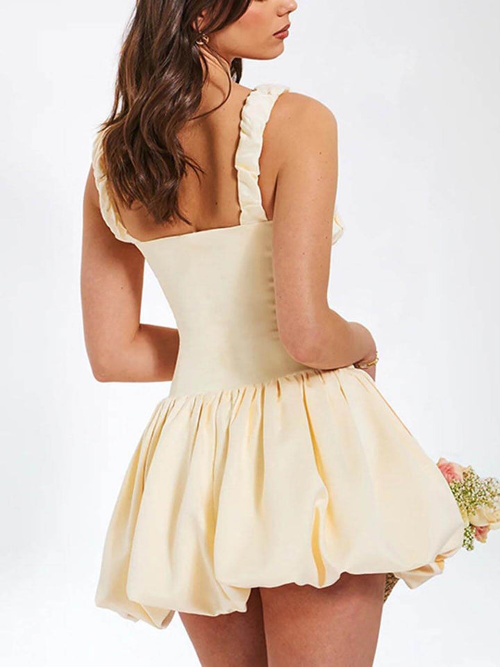 Vestido Mini Elegante Plissado com Bufante