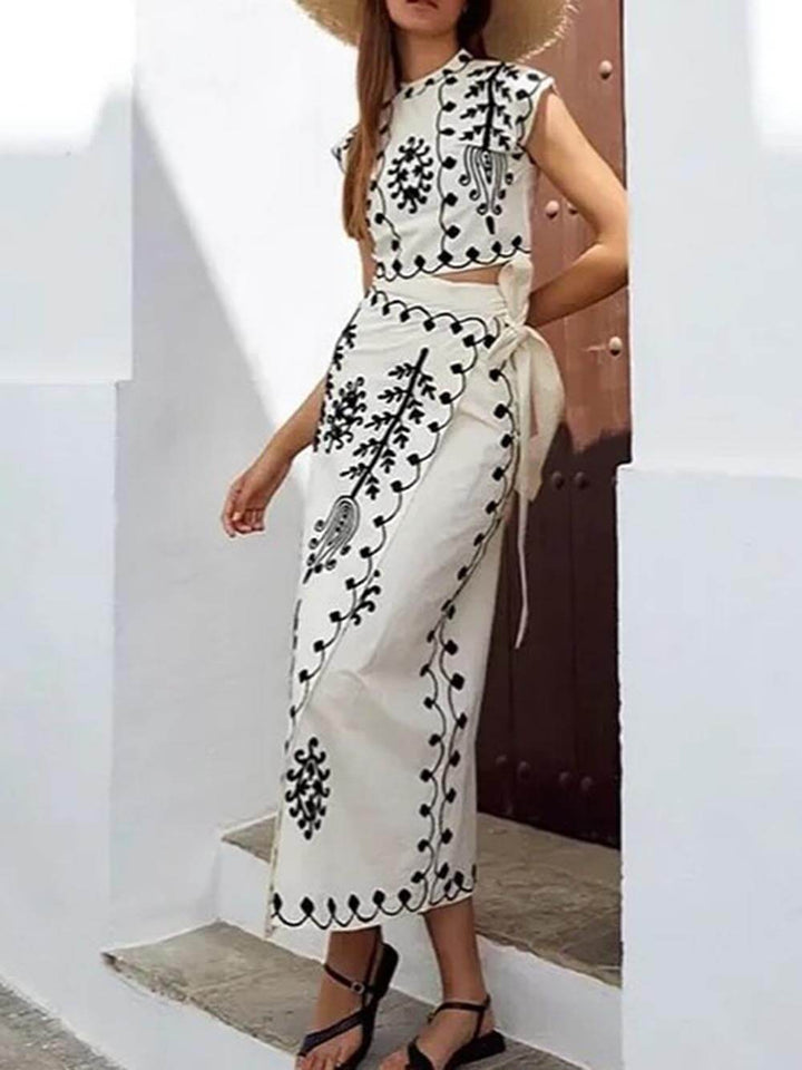 Σετ μίντι φούστας με Ethnic print Crop Top & Tire-up Wrap