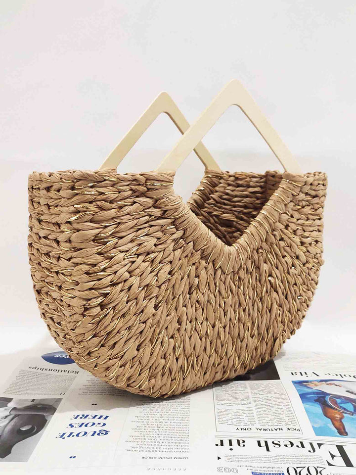 Holiday Leisure Moon Bag Gold Paper Straw Handbag