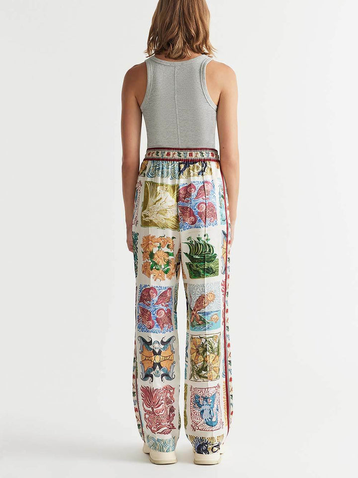 Unique Print Elastic Waist Pocketed Wide Leg Pants