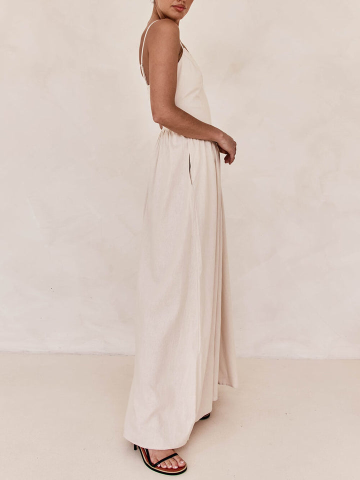 Sunset Suspender Pleated Panel Sleeveless Maxi Dress