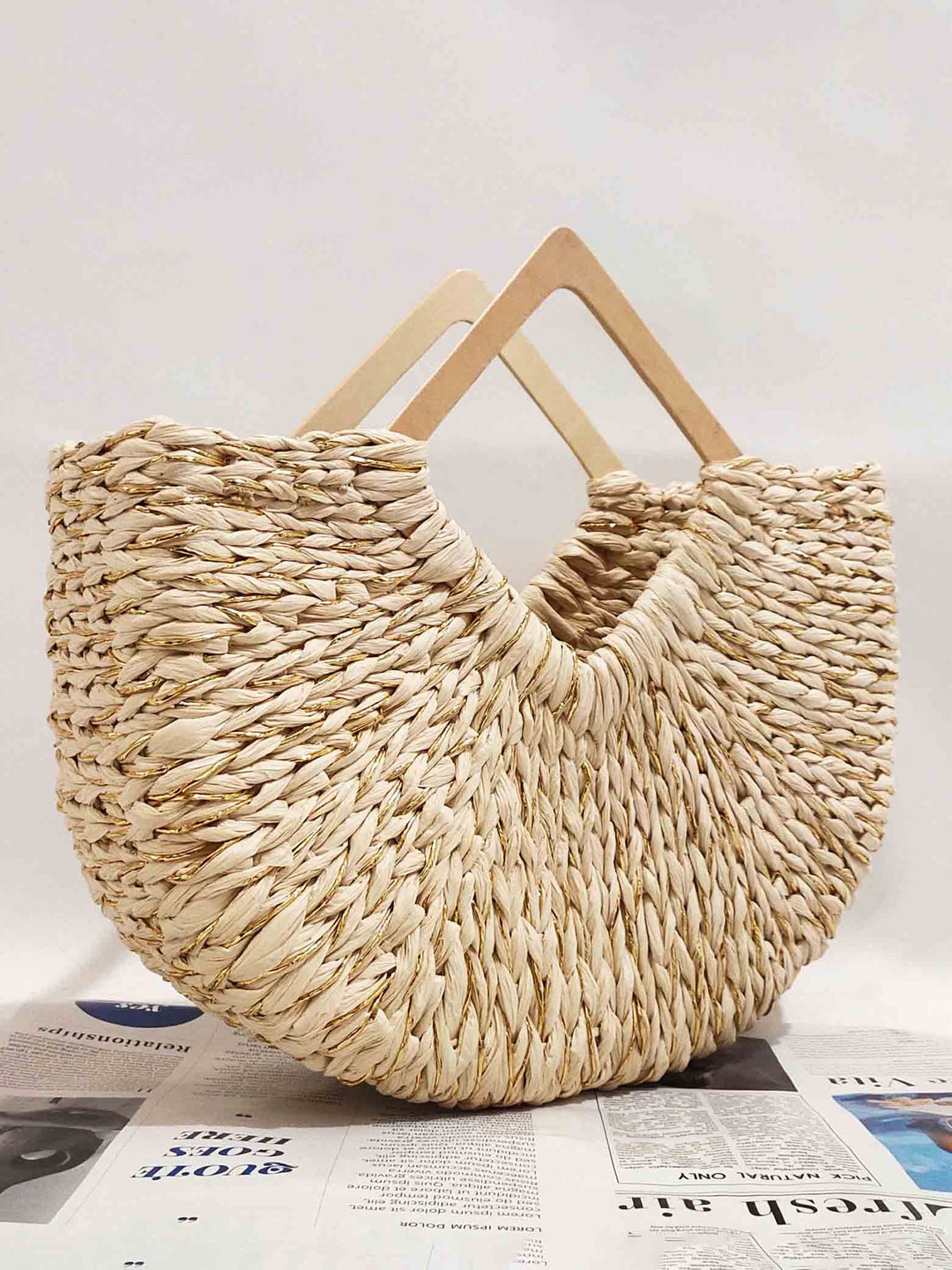 Holiday Leisure Moon Bag Gold Paper Straw Handbag