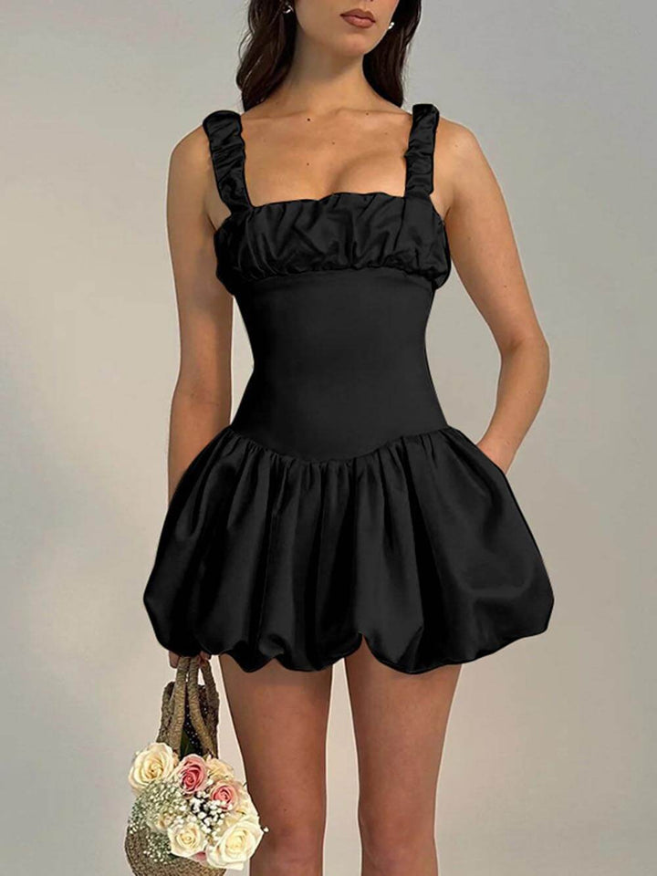 Vestido Mini Elegante Plissado com Bufante