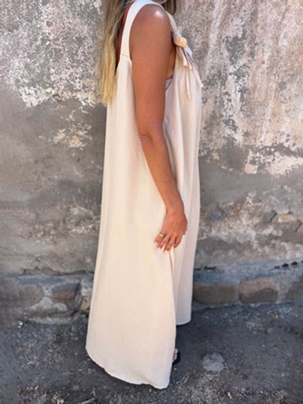 Classic Solid Floral Embellished Sleeveless Loose Maxi Dress