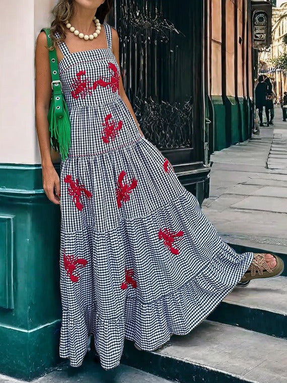 Robe midi caraco brodée exquise pour les vacances