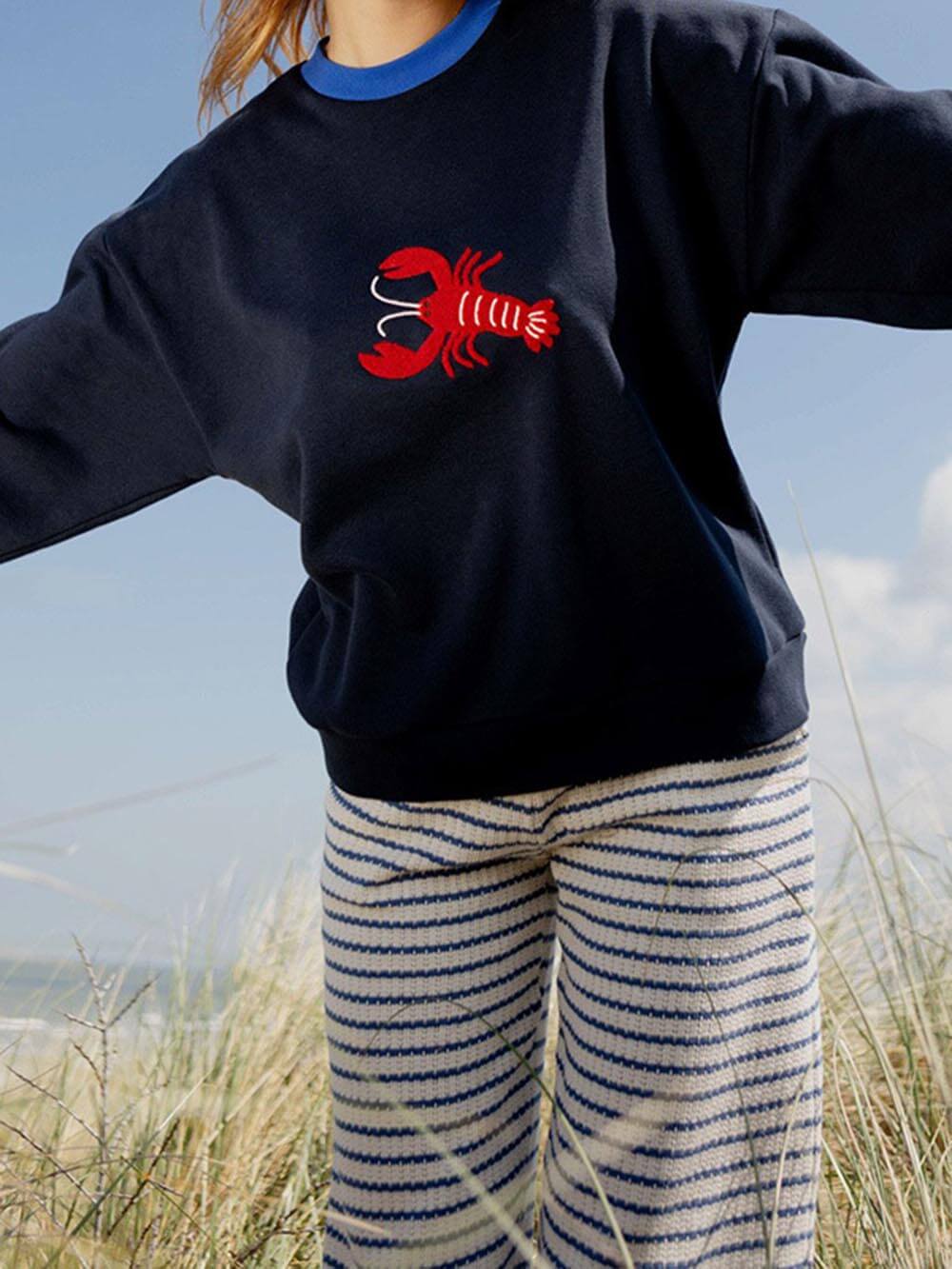 Sjov afslappet stil hummer broderi rund hals sweatshirt