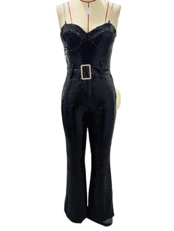 Wide Waistband Sequined Jumpsuit