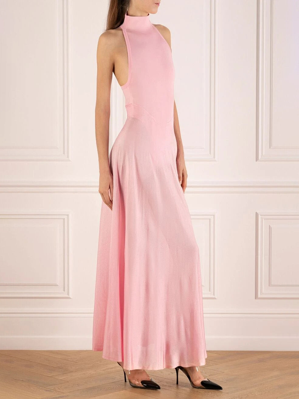 Elegant Sleeveless Off-Shoulder Solid Color Maxi Dress