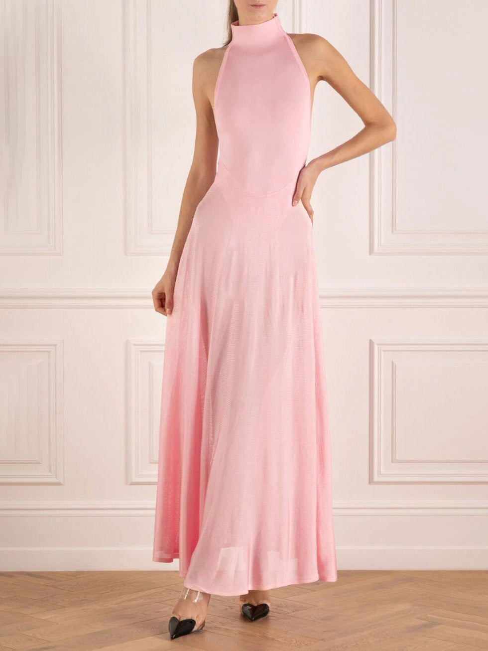 Elegant Sleeveless Off-Shoulder Solid Color Maxi Dress