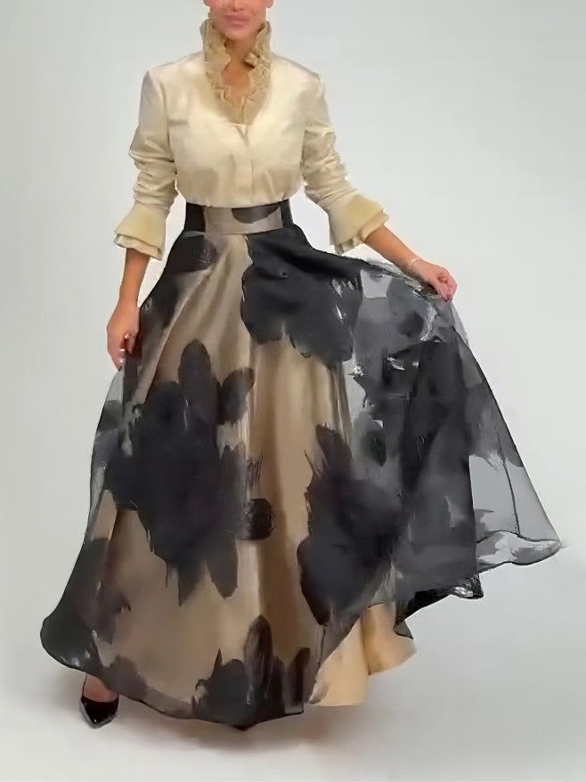 Elegant Satin Ruffled Top Two-piece Set