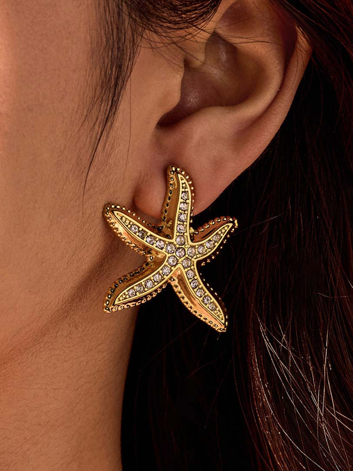 All-match Starfish Micro-inlaid Zircon Earrings