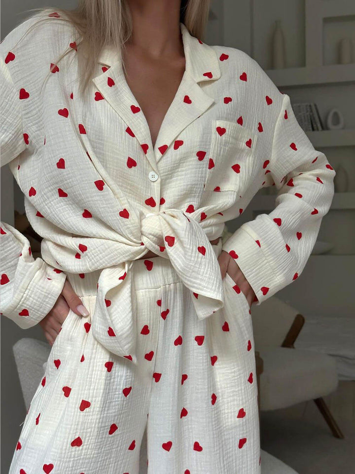 Ensembles de pyjama chemise boutonnée à imprimé coeur mignon