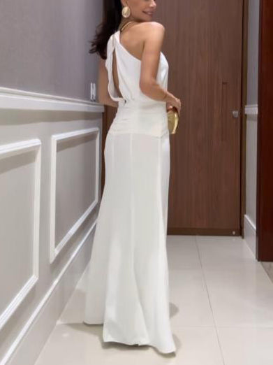 Elegant Halter-Neck Draped Maxi Dress