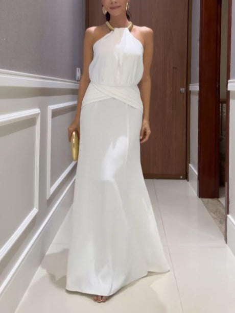 Elegant Halter-Neck Draped Maxi Dress