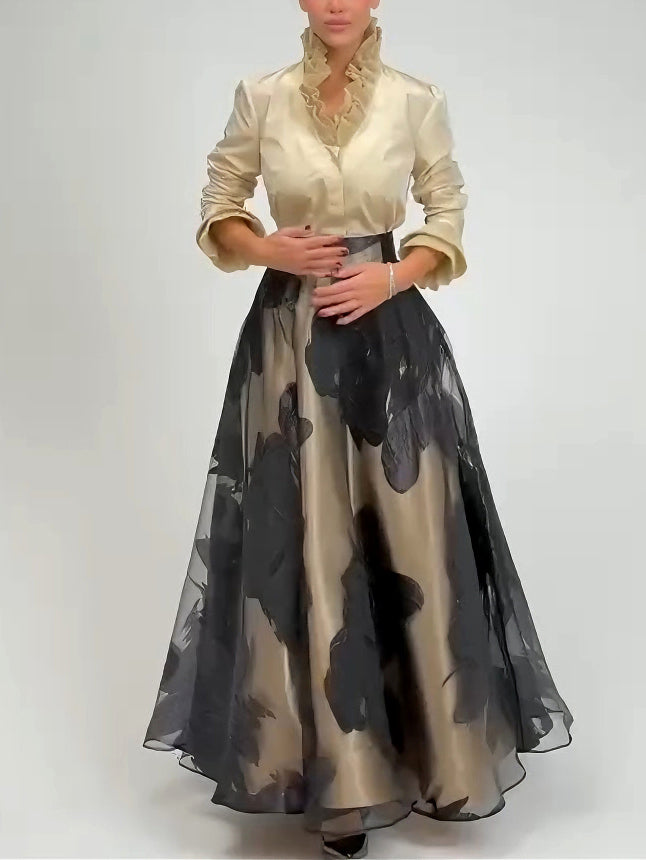 Elegant Satin Ruffled Top Two-piece Set