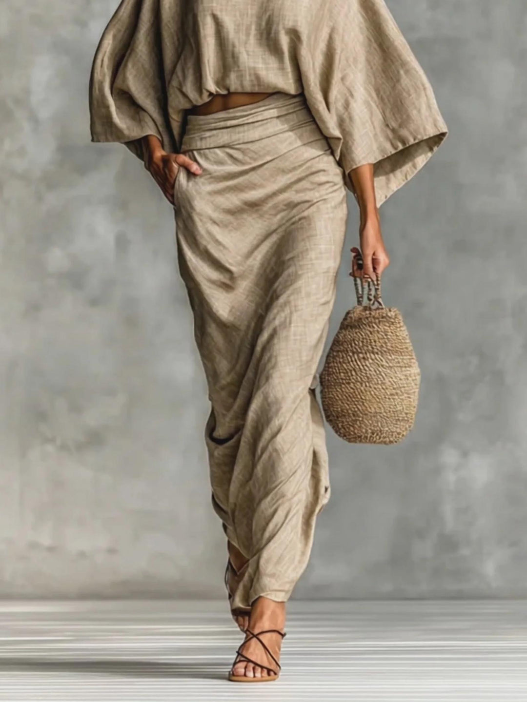 Casual Batwing Sleeve Top & Skirt Two-piece Set