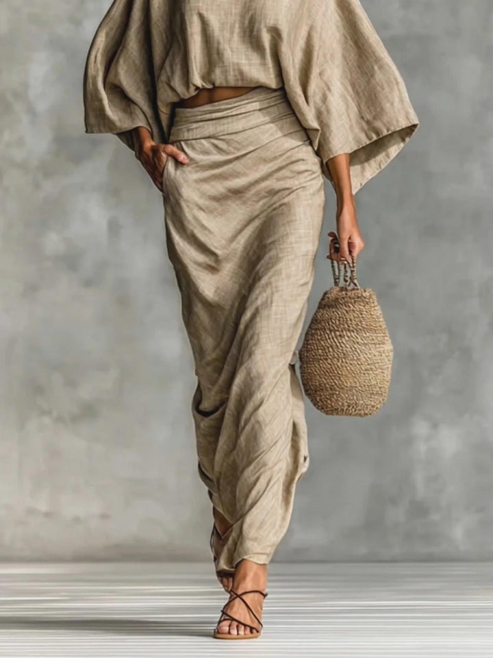 Casual Batwing Sleeve Top & Skirt Two-piece Set