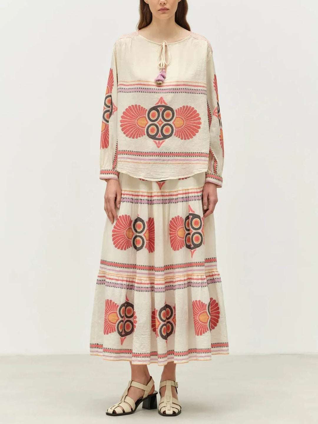 Retro Ethnic Floral Print Long-sleeved Shirt