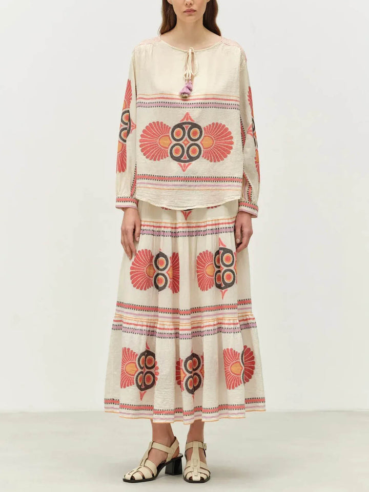 Retro Ethnic Floral Print Long-sleeved Shirt