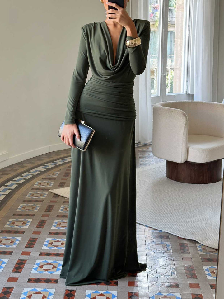 Elegant Draped Reversible Maxi Dress