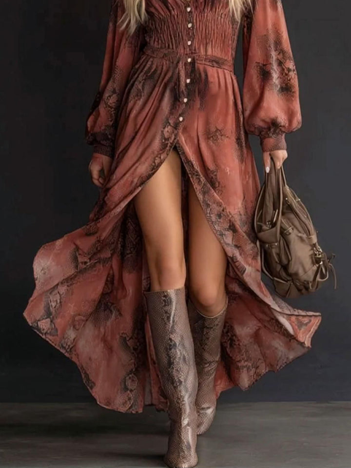 Casual V-neck Long-sleeved Floral Maxi Dress