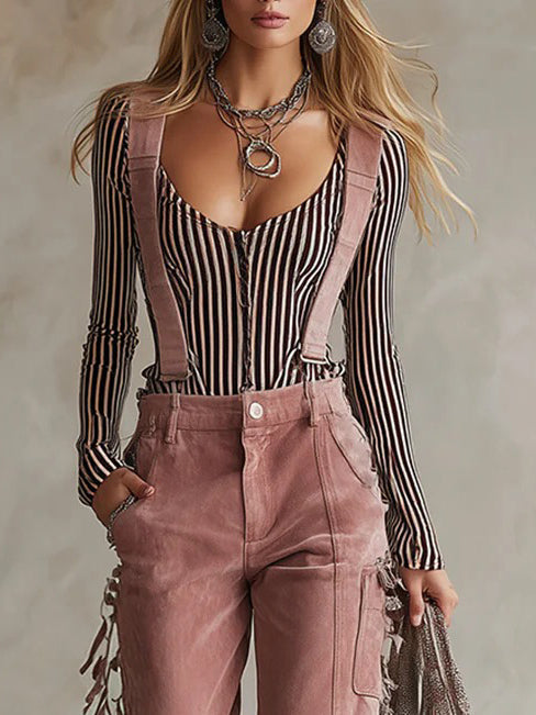 Casual Tassel Overalls Two-piece Set