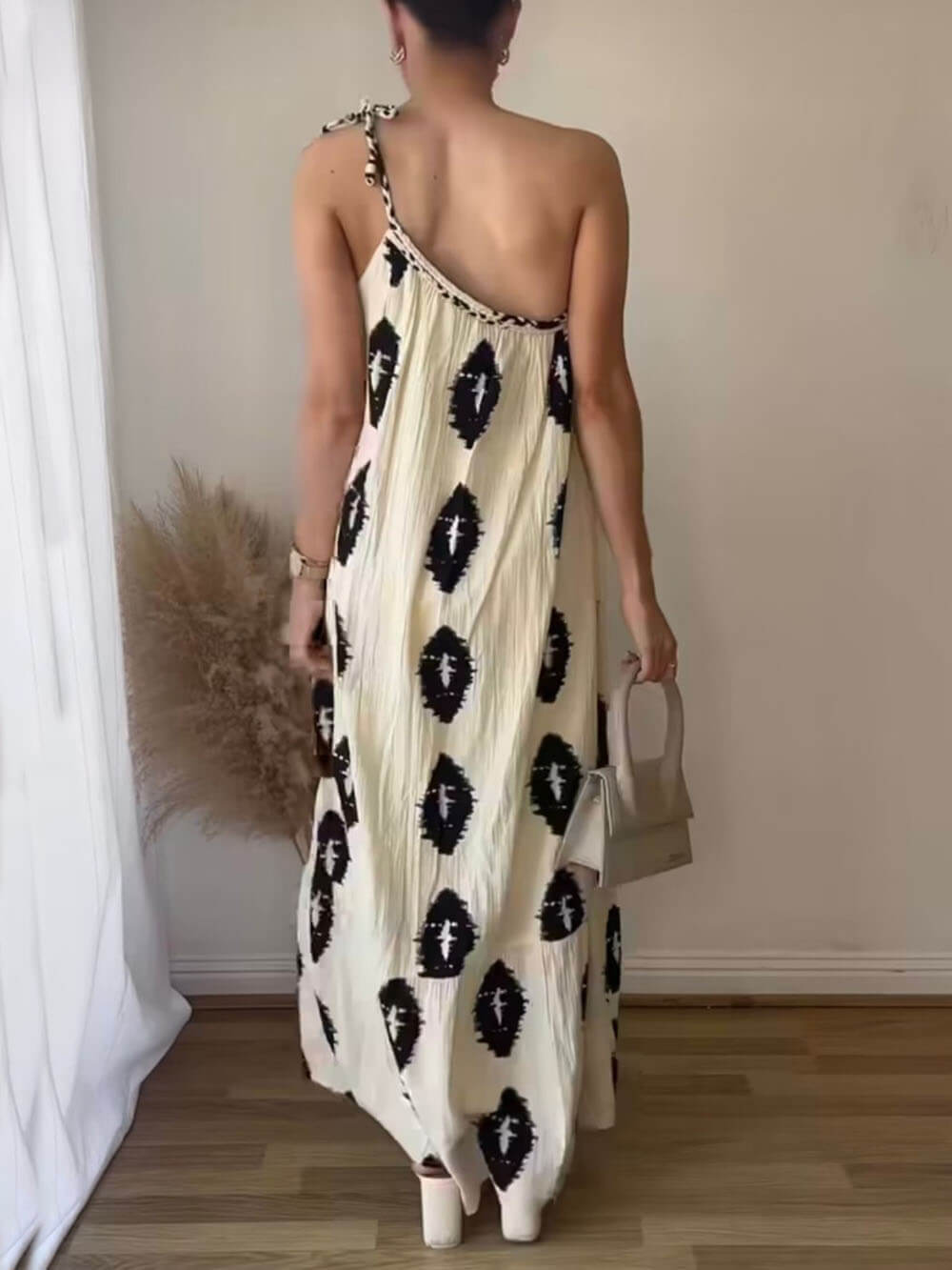 Sunshine Ethnic Print One Shoulder Loose Maxi Φόρεμα