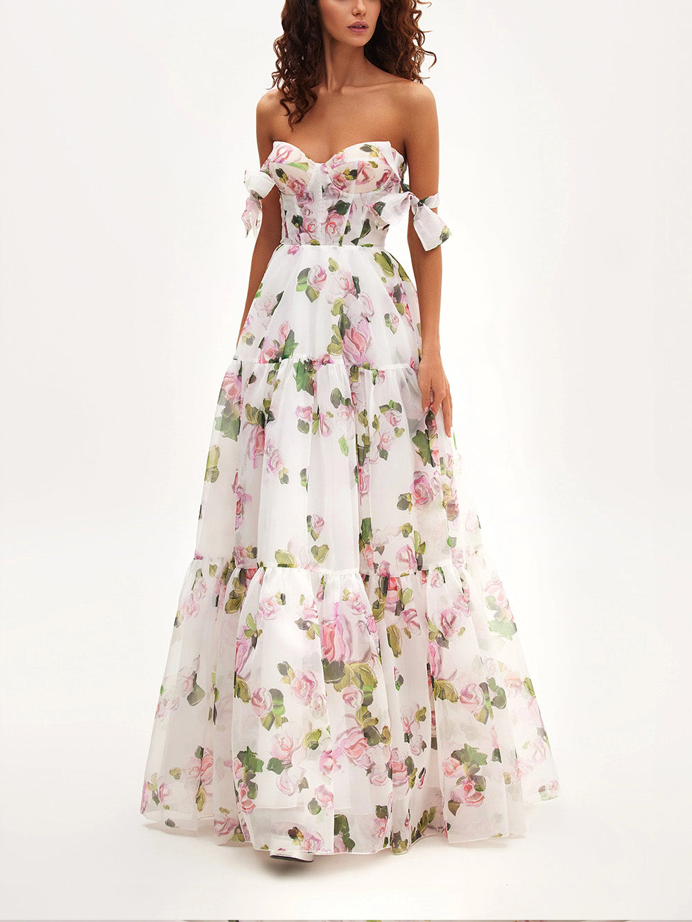 Floral Maxi Φόρεμα με γραβάτα