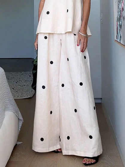 Casual Classic Polka Dot Print Loose Wide-leg Pants