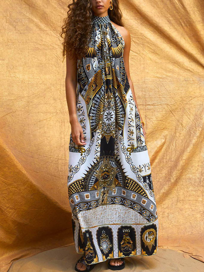 Unique Retro Gorgeous Pattern Print Maxi Dress