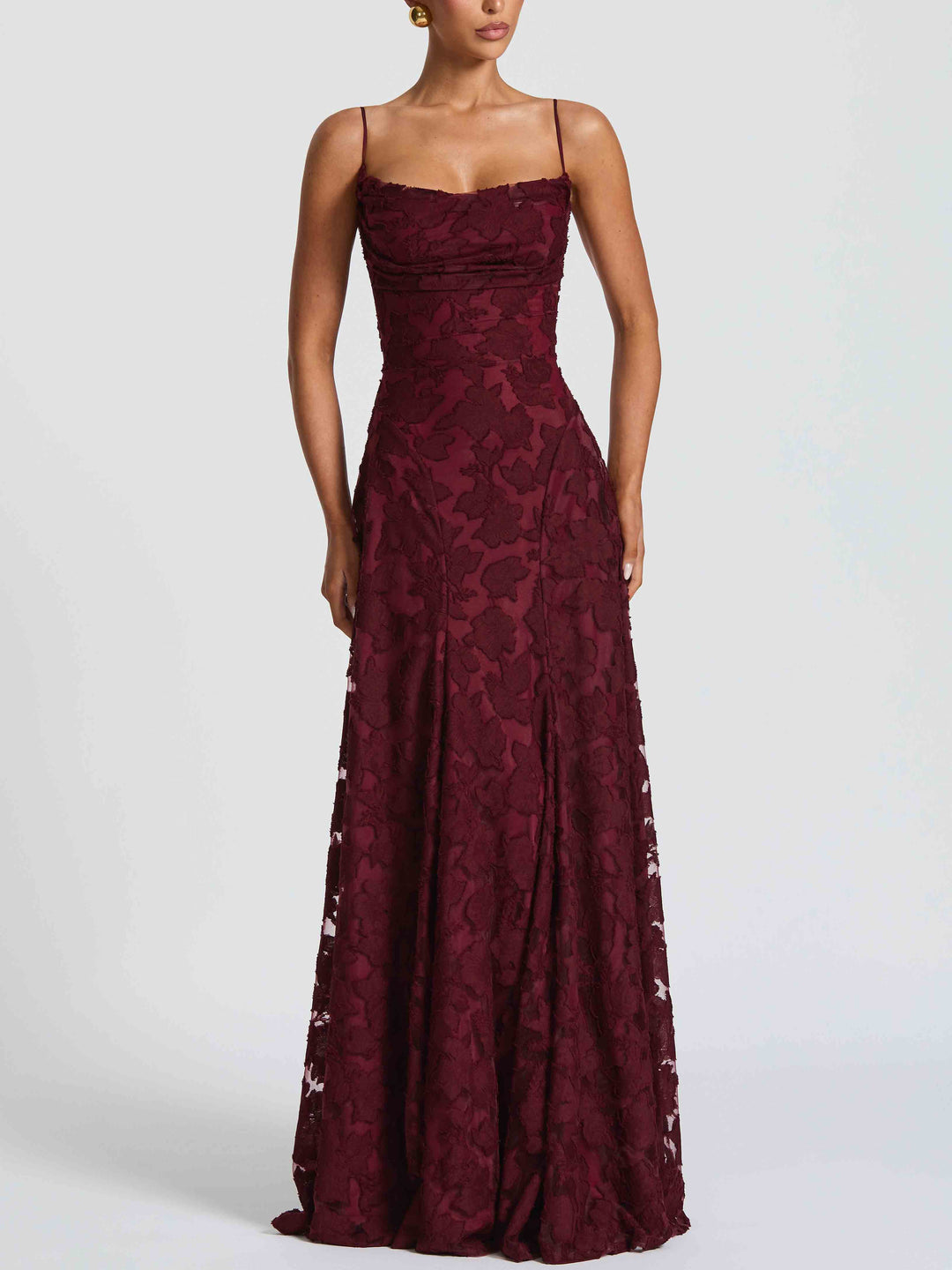Elegant Floral Lace Spaghetti Strap Maxi Dress