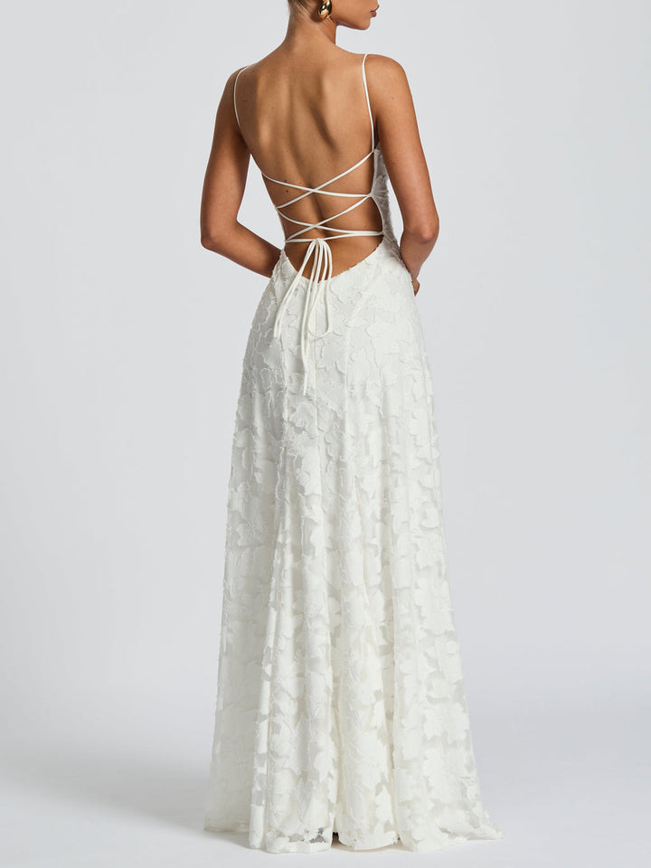 Elegant Floral Lace Spaghetti Strap Maxi Dress