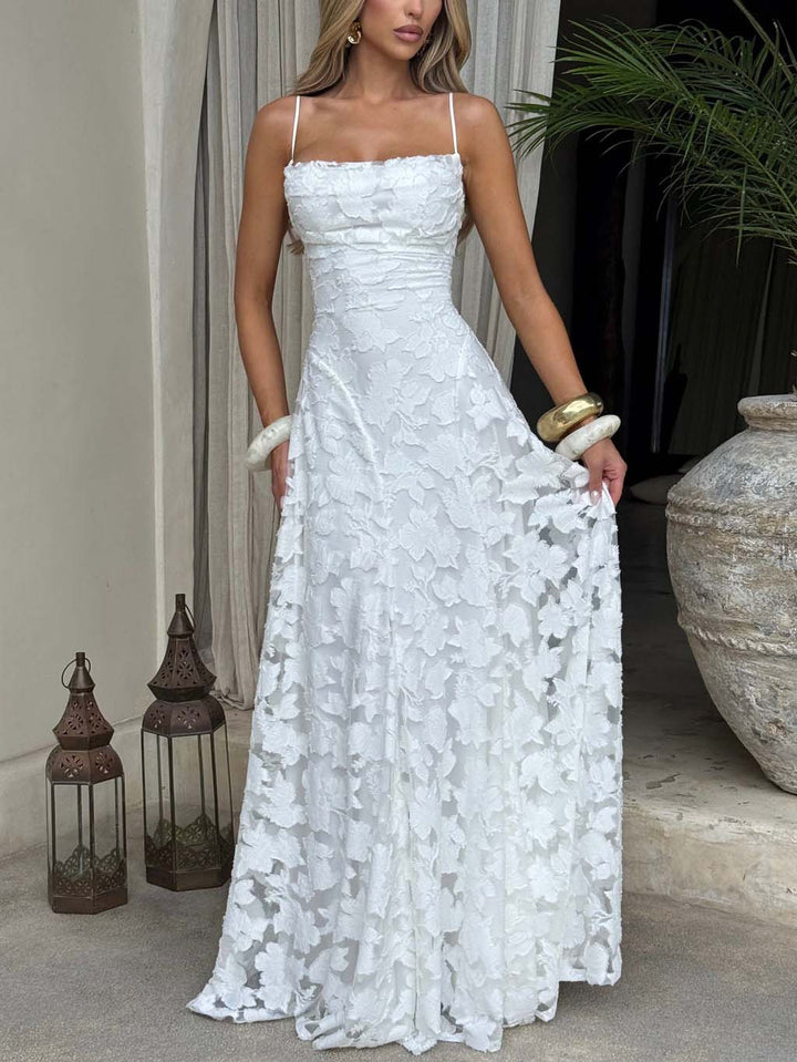 Elegant Floral Lace Spaghetti Strap Maxi Dress