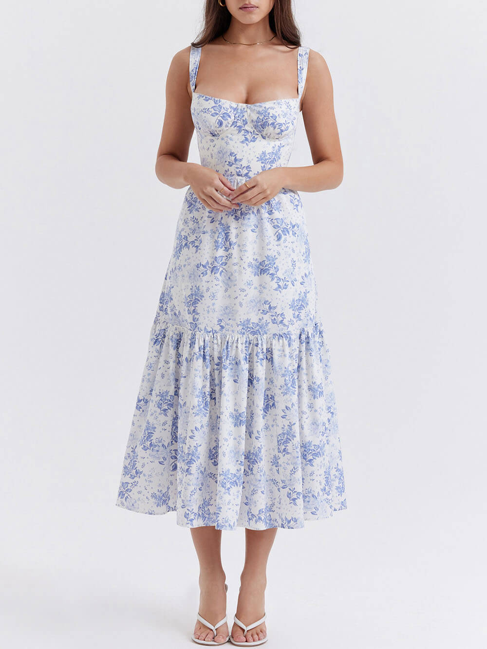 Strap A-Hem Floral Midi-kjole