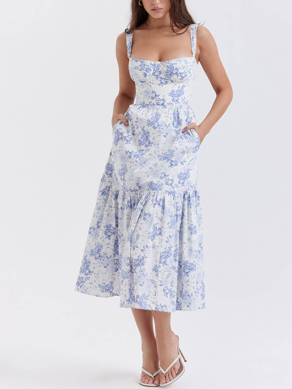 Strap A-Hem Floral Midi-kjole