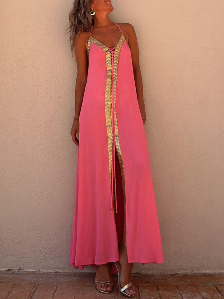 Vestido Maxi Resort Casual com Gola Halter