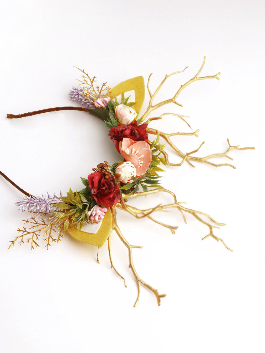 Diadema de reno navideño con flor de lavanda